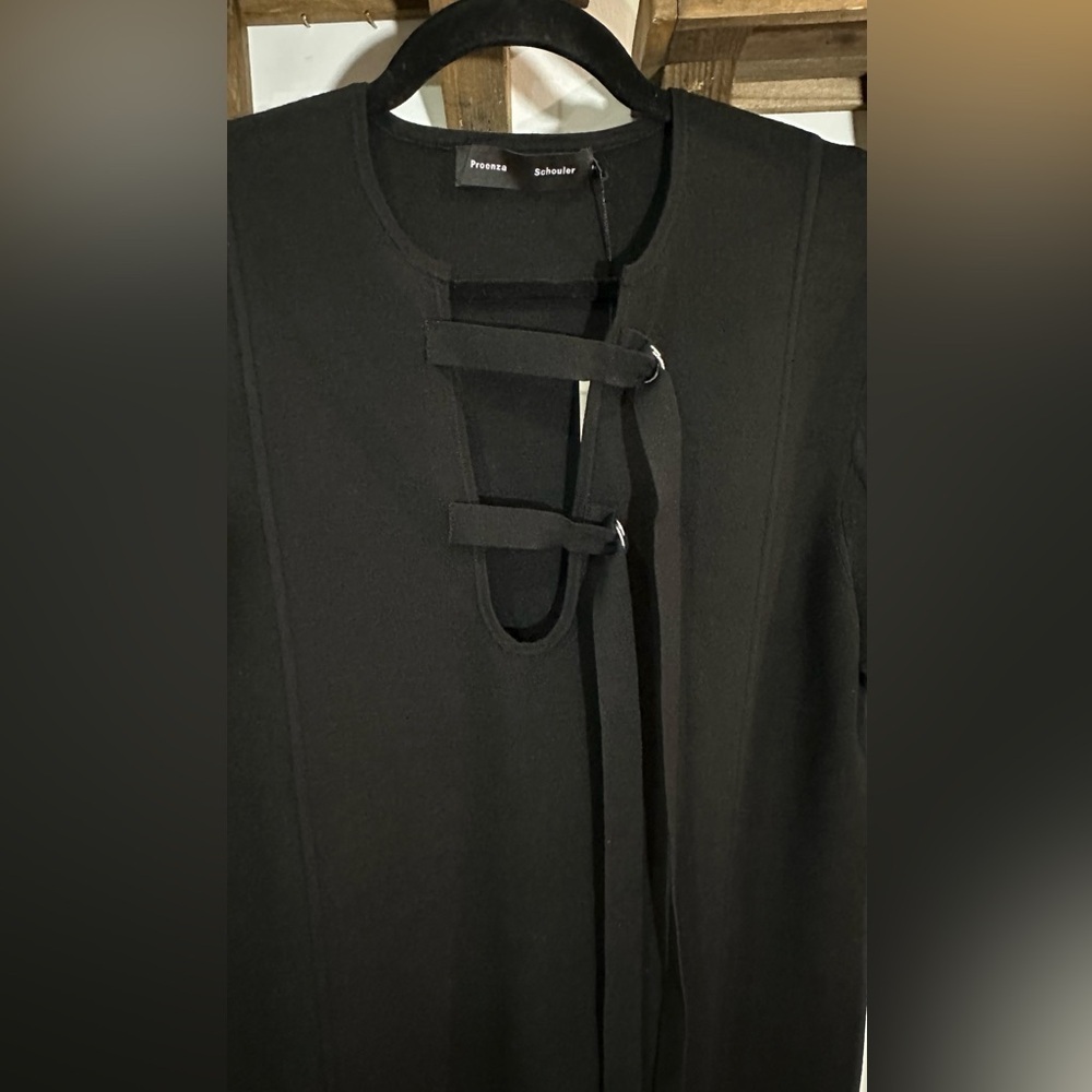 NWT Proenza Schouler Black Knit Short Sleeve Shift Dress D-Ring Buckle Straps L - Picture 5 of 13